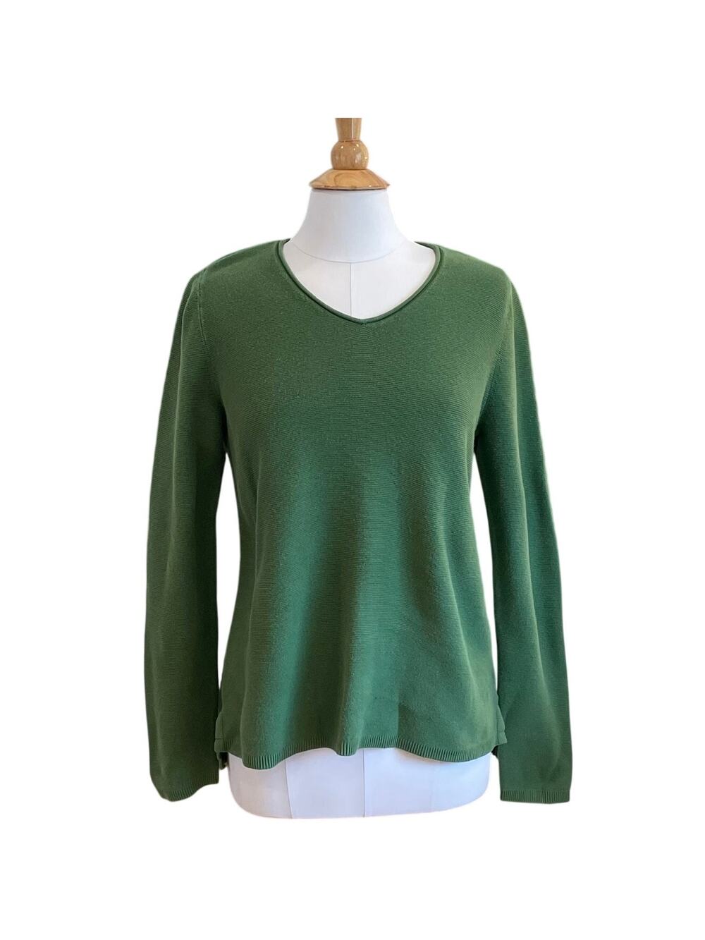 Talbots Dark Green Long Sleeve V-Neck Sweater, Cotton, Size M